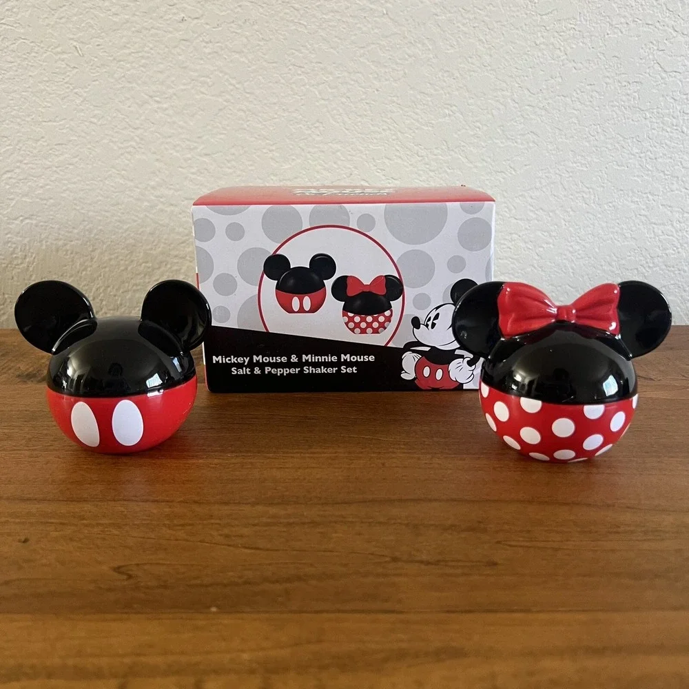 Disney Mickey and Minnie Mouse Ceramic Salt and Pepper Shakers Set, Red & Black